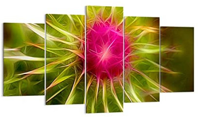 Wandbilder Dekoration Wohnzimmer Grafik Blume Pflanze Licht leuchten Bilder auf Leinwand 160x85cm Leinwandbild Schlafzimmer Set 5 teilige Kunstdruck Art Groß XXL Wanddeko Bild Canvas EA160x85-0329