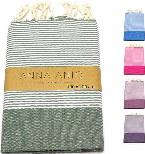 ANNA ANIQ Hamamtuch groß 100x200 cm Reise Strandtuch XXL Saunatuch Damen - 100% Baumwolle Fouta Pestemal Stranddecke Saunakilt Saunahandtuch Herren Badetuch Pareo Strandhandtuch (Grün)