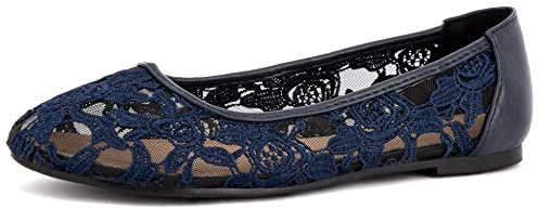 Greatonu Navy Blue Lace Ballet Flats Cut Out Wide Fit Ballerina Pump Shoes 7 UK/40EU