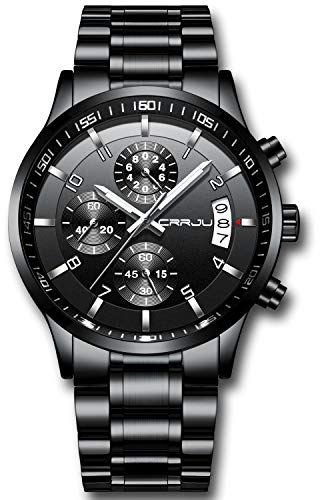 CRRJU Herren Uhr wasserdichte Chronographen Armbanduhr Männer Edelstahlarmband Business Analog Quarzuhr mit Kalender
