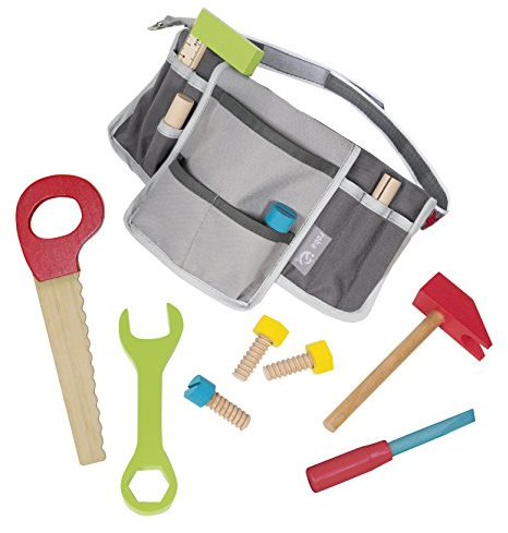 roba Kinder-Werkzeuggürtel inkl. Werkzeugtasche mit 11-teiligem Werkzeug-Set aus Holz, verstellbar