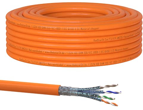 CAT 7 Verlegekabel 50m Netzwerkkabel Datenkabel LAN CAT7 Kabel Kupfer Installationskabel CAT.7 Gigabit S/FTP Halogenfrei PIMF POE 10Gbit Netzwerk Verkabelung Ethernet | 50m Redstar24