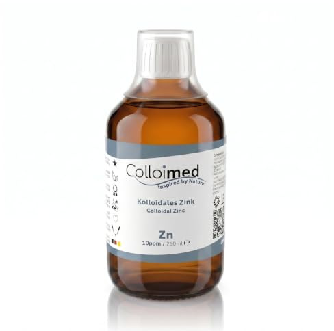 Colloimed Kolloidales Zink 10ppm hoch konzentriert Reinheitsstufe 99,995% in brauner Apotheker-Glasflasche 250ml (Zink-10ppm, 250ml)