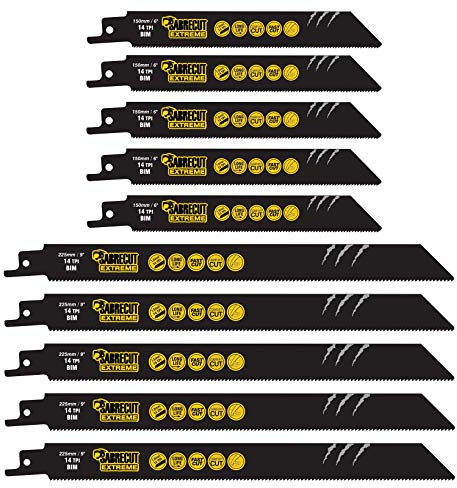 SabreCut 10pcs SCRSK10BF 150mm 225mm 14 TPI S922BF Säbelsägeblätter | Langlebige Bi-Metall-Konstruktion schneidet schnell und sauber Holz, Metall und nagelhaltiges Holz