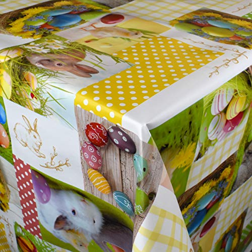 KEVKUS Wachstuch Tischdecke 01360-00 Ostern Osterhase Ostereier wählbar in eckig rund oval (Rand: Schnittkante (ohne Einfassung), 100 x 140 cm eckig)