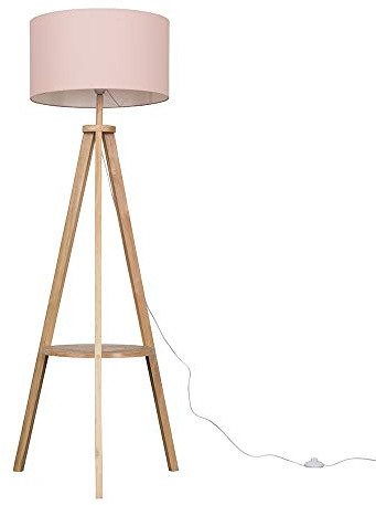 MiniSun | Modern Light Wood Tripod Design Floor Lamp with Storage Shelf and Pink Drum Shade | Floor Lamps & Torchieres, Home Décor & Improvement Essential | Includes 6W LED E27 Light Bulb