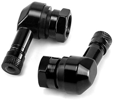 QWORK® 90 Degree Angled Tire Valve Stem, Aluminum Alloy Tyre Valve Caps Extensions with Rubber Seal for Motors Bikes, 2 Pieces