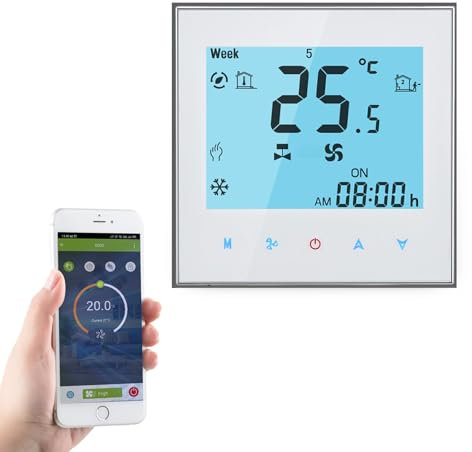 Qiumi Termostato Inteligente WiFi Aire Acondicionado Controlador de Temperatura con Pantalla LCD de 2 Tubos,Funciona con Alexa Google Home,Iluminación de Pantalla Suave, 95-240V AC