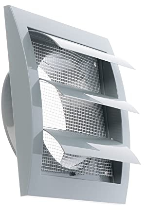 Gris Ø 100mm Rejilla de Ventilación con Láminas Tipo Persiana. Rejilla Cuadrado con Brida para Tubos de Ventilacion y Mosquitera, de Plastico ABS