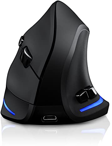 TRELC Mouse wireless Tri-Mode (BT 5.0/3.0+2.4GHz), mouse ergonomico verticale con 3 DPI regolabili, mouse ottico wireless ricaricabile per 3 dispositivi, 7 pulsanti per PC, desktop, laptop, tablet