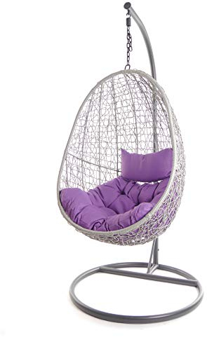 Kideo Komplettset: Hängesessel mit Kissen und Gestell, moderner Swing Chair, Gestell- und Korbfarbe: grau, Chesterstepp-Kissen (Kissen: lila (4050 Violet))