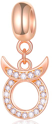Il segno zodiacale del Toro si adatta al bracciale del fascino di Pandora - Ciondolo della collana in argento sterling 925 in oro rosa, 12 oroscopo Dangle CZ Beads, regali per la festa della mamma