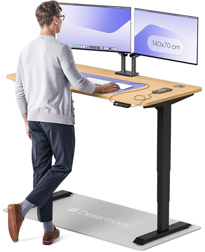 Desktronic HomePro Höhenverstellbarer Schreibtisch 140 × 70 cm – Elektrischer Schreibtisch Mit Zwei Elektrischen Motoren, Touchscreen-Steuerung und Integrierten USB-A- und USB-C-Ladeanschlüssen
