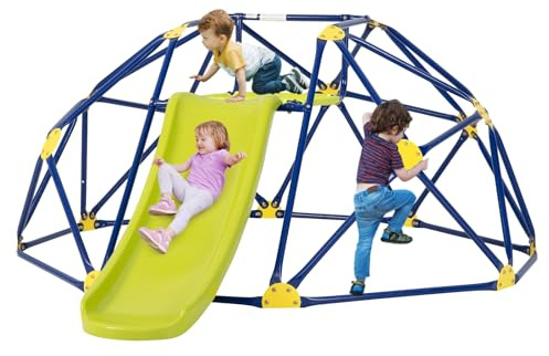 HONEY JOY Climbing Dome with Slide, 8FT Jungle Gym Monkey Bar for Backyard, Outdoor Climbing Toys for Toddlers Playground Equipment, Geometric Dome Climber for Kids Age 3-8, Gift for Boys Girls