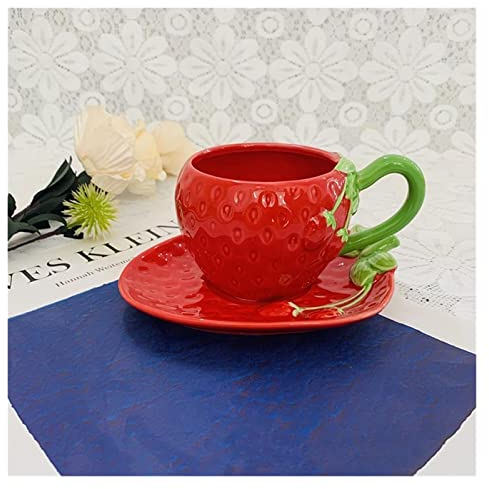 IXART Tazzine da Caffè Tazza di ceramica della fragola tazza di caffè rosso e piattino set da ufficio tazza di caffè set da tè cafe ristorante utensili for bevande Tazza/Tazze