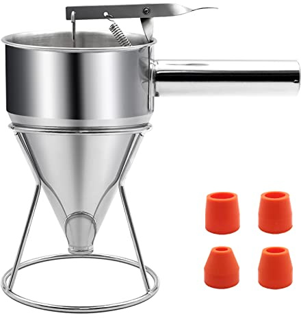 40oz Pancake Batter Dispenser, Stainless Steel Funnel Cake Dispenser with Stand Heavy Duty Baking Tool for Cupcake Waffles Cakes, Caliber: 0.31/0.47/0.55/0.67