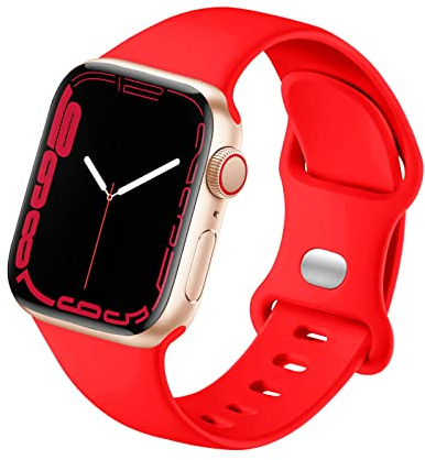 HdanMole Kompatibel mit Apple Watch Armband 38mm 40mm 41mm 42mm 44mm 45mm 46mm, Weiches Silikon Sport Armband Ersatz für iWatch Series 11 10 9 8 7 6 5 4 SE 3 2 1 Herren Damen, Rot