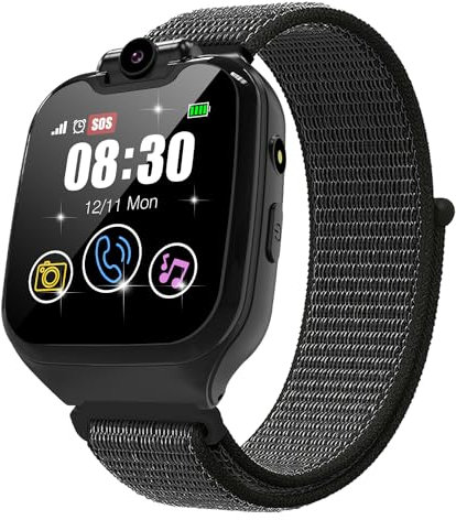 Smartwatch per Bambini con Telefono,Orologio Smartwatch Bambini con 16 Giochi,SOS,Rotante Fotocamera Musicale,Torcia,Sveglia,Orologio per Bambino Regalo di Natale per Ragazzi e Ragazze 4-12Anni (nero)
