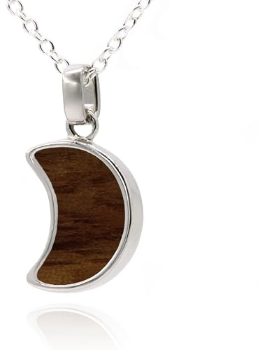 Naturskrin kedja med hänge trä måne ljus halsband silver 925 trähänge damer kedjehängsmycke måne träsmycken berlocker 50 cm, ⌀ 9mm, Sterlingsilver Trä