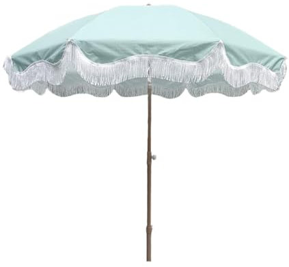 Ombrellone da spiaggia portatile da 200 cm, inclinabile e regolabile in altezza, protezione solare, ombrellone da esterno con frange per mare, piscina, patio, verde