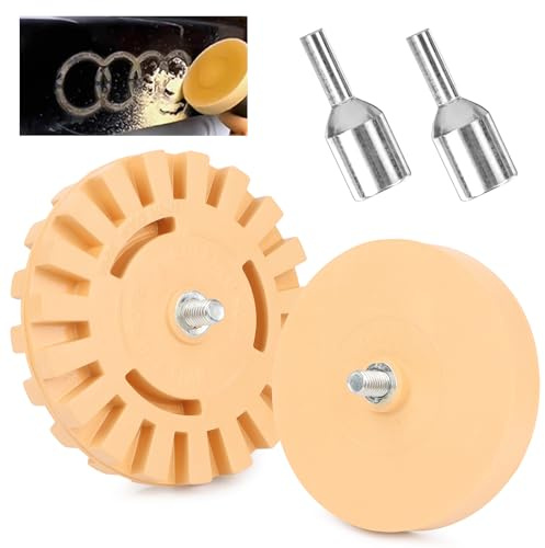 2 Stück Folienradierer mit Adapter, ø100 mm & ø88 mm Folienradierer, Folienradierer Akkuschrauber, Radierscheibe, Aufkleber Radierer zum Entfernen ​von Folien und Kleberesten am Fahrzeug