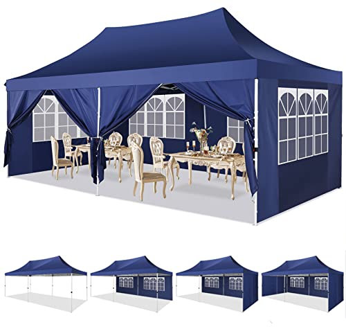 Caroma Pavillon 3x6m mit 6 Seitenteilen Partyzelt Pop Up Camping Pavillon Gartenzelt Gartenpavillon für Garten, Party, Festival, Hochzeit, UV-Schutz, Blue