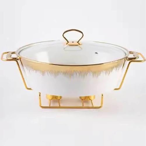 XMWOEIX Keramik-Auflaufform mit Glasdeckel, runde Suppenterrine mit 2 Quarts, Chafing Dish für Buffet, Aufbewahrungstablett für Familienlebensmittel, Catering-Auflaufform für Partys, Weiß