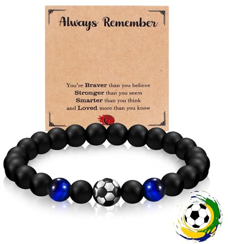 Fussball Geschenke Jungen Fussball Armband Jungen Naturstein Tigerauge Fussball Armband für 5 6 7 8 9 10 11 12 Jahre Jungs Geburtstagsgeschenk