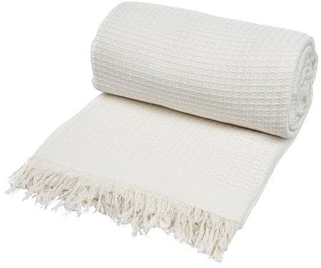 Etrexonline Colcha Multiusos 130x180 cm - Plaid Sofa, Manta Foulard, Cubre Cama y Cubresofá, Jarapa Suave y Cómoda, Decorativa y Práctica de Poliéster - Color Blanco