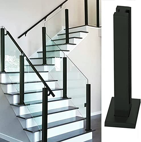 Collier de serrage carré en verre noir robuste pour panneau de clôture/balustrade avec fentes - Plateforme en acier inoxydable - Accessoire d'escalier (poteau central 95 cm)