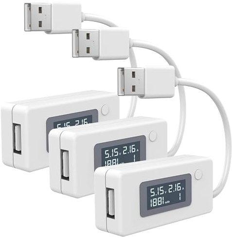 3pcs USB Voltage/Amps Power Meter Tester Multimeter with LCD Display, Test Speed of Chargers, Cables, Capacity of Power Banks