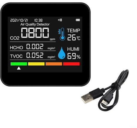 9 in 1 Monitor di qualità dell'aria,Rilevatore di anidride carbonica con,Monitor di anidride carbonica,Rivelatore multifunzionale della qualità dell'aria,Per casa, ufficio, scuola, magazzino ecc