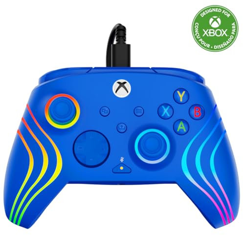Turtle Beach Afterglow Wave Controller Gamepad RGB cablato blu - Con licenza per Xbox Series XS, Xbox One e Windows - Pulsanti programmabili, grilletti effetto Hall, controlli audio