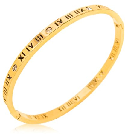 HQRKOTM Römische Ziffern Damen Armreif gold, starr, schlicht und elegant, modisch