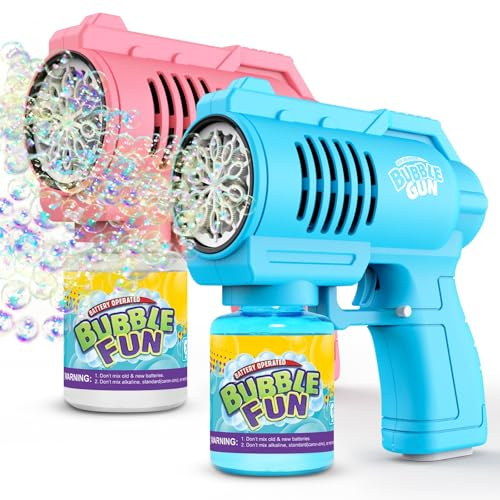 Panacare Seifenblasenpistolen 2er Set mit Seifenblasenlösung, Bubble Gun | 5000+Blasen/Min Seifenblasenmaschine Gun Kinder Geschenk für Hochzeit/Geburtstag/Party（Blue+Rose）