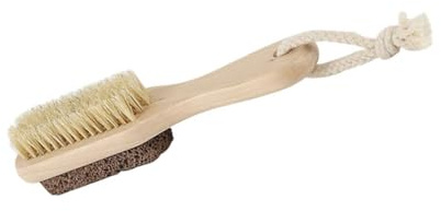 Doppelseitige Hornhautentferner Fußdatei mit Steinborsten | Beige, Holz mit Bimsstein und Borsten, Ergonomische Form, Inklusive Aufhängeschnur