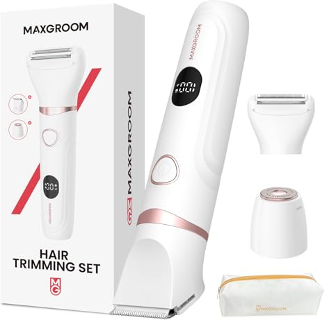 Bikini Trimmer for Women - MAXGROOM Waterproof Electric Razors for Women, Cordless Electric Shaver for Private Area with LED Display, USB Rechargeable & Travel Pouch, White