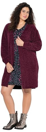Ulla Popken Womenswear Plus Size Curvy Oversized Chenille Open Shape Cardigan Dark Claret 50+ 843590350-50+