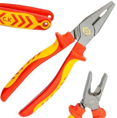 C.K Tools Redline VDE Combination Pliers for Electrical Work, 200 mm | Individually Tested to 10,000 V, Cuts 2.0 mm Hard Wire and 2.8 mm Medium-Hard Wire, Made in Germany, for Live Work to 1,000 V