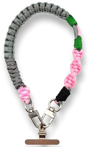 RATASK Handmade Braided Mobile Phone Strap, Lanyard Rope, Durable Keychain Cell Phone Wrist Strap (Grey/Pink)
