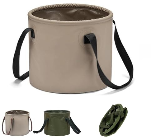 Foldable Water Bucket,10/20L Folding Camping Wash Basin with Handle, Lightweight Outdoor Pond Bucket Large Capacity, Portable for Fishing Camping Travel (Brown, 20 liters)