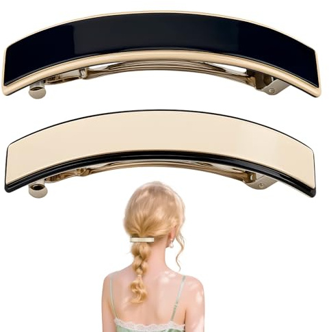 2 Fermagli Per Capelli Donna Grandi, Elegante Fermacapelli Francese Con Design Rettangolare, Clip Automatica In 2 Colori, Accessorio Per Capelli Spessi, Coda Di Cavallo E Acconciature