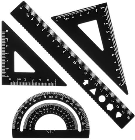 4 Stück Geodreieck Set aus Aluminiumlegierung,Dreieckslineal, Metall-Zeichnungslineal,Mathematik Geometrie Werkzeug,Geometrischer Winkelmesser für Schüler, Lngenieure, Schulbürobedarf (Schwarz)