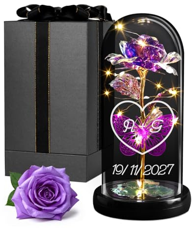 Maverton ewige Rose mit Gravur personalisiert - Rose im Glas mit Licht - Hochzeitsgeschenke für Brautpaar - personalisierte Geschenke zum Hochzeitstag zur Hochzeit