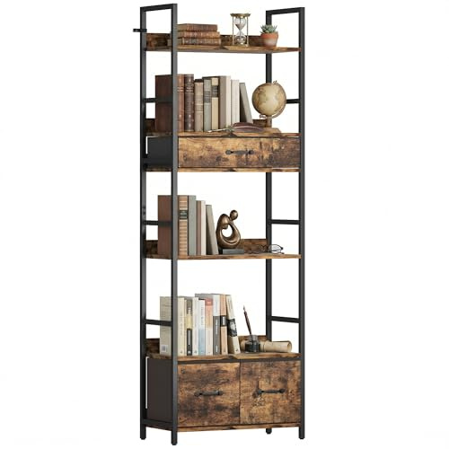 HOMCOM 6-Tier Industrial Bookcase Shelving Unit, 60x30x176 cm, Rustic Brown
