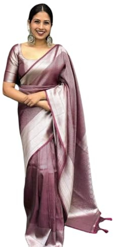 Aqila Attire Women's Traditional Designer Saree with unstitched Blouse Piece – Elegant Wedding, Party & Festive Wear Silk Blend Saree (Wine)