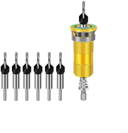 Broca avellanadora de carburo de 4 flautas con tope de profundidad ajustable de 5 a 25 mm para trabajos de carpintería, armarios, metal y plástico (dorado)
