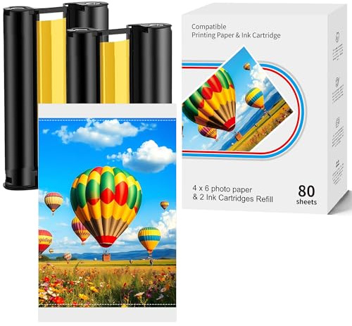 LCL Carta Foto 10x15cm per Amber M100/M200 (DHP512/DHP513) | 80 Fogli + 2 Cartucce |Kit Ricarica Stampa a Sublimazione Termica |Resistente all'Acqua & Ossidazione |Pronto per Cornici/Scrapbook/Display
