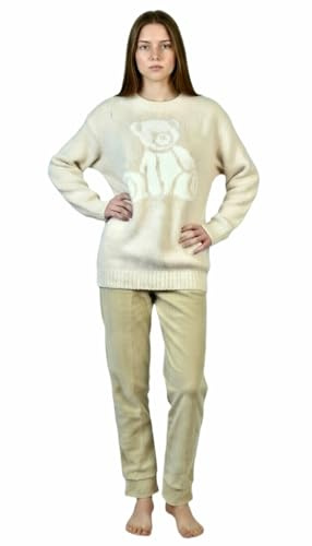 BIRIKKINA Pigiama Donna Pile Effetto Coral - Pigiama Donna Invernale Felpato Morbido