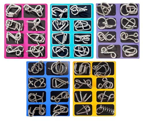 Juego de 5 rompecabezas de alambre de metal, 16 x 12 x 2,5 cm, juego de metal, rompecabezas de metal, rompecabezas de metal, rompecabezas de alambre de metal, juguete educativo para desafíos